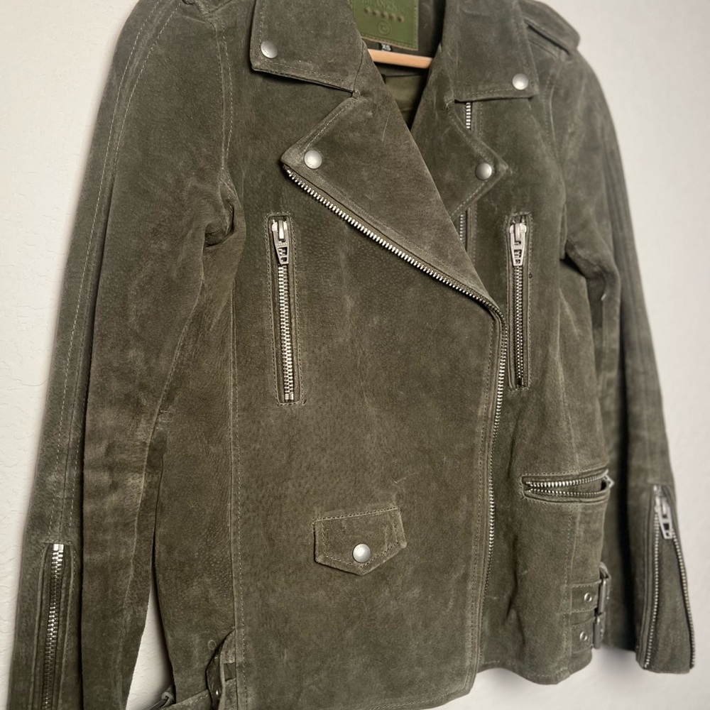BLANKNYC Jacket XS Suede Olive Green Zip Snap Moto Lined Biker - Picture 7 of 15